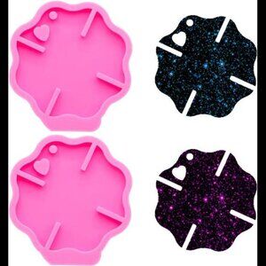 2 PCS Glossy Shiny Fire Sign Shaped Keychain Silicone Mold with Heart Hole for D